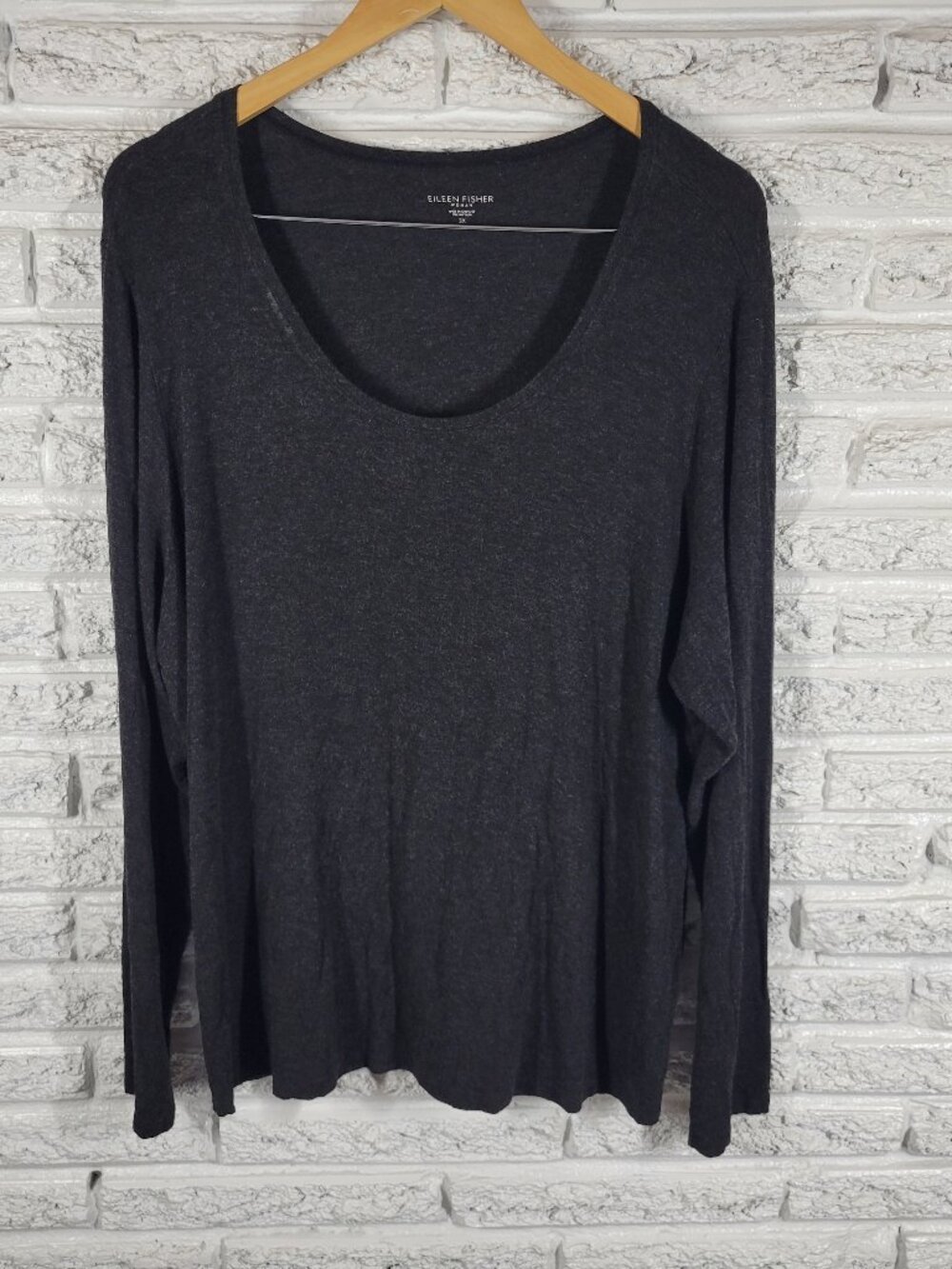 Eileen Fisher Knit Tee Womens 3X Black Long Sleeve Italian Yarn‎ Viscose BLA125E